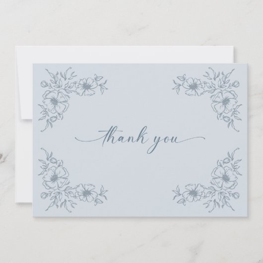  Blauwe Floral Bedankkaart (Voorkant)
