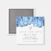 Blauwe Floral bespaart onze datum Square Magnet (Voorkant / Achterkant)