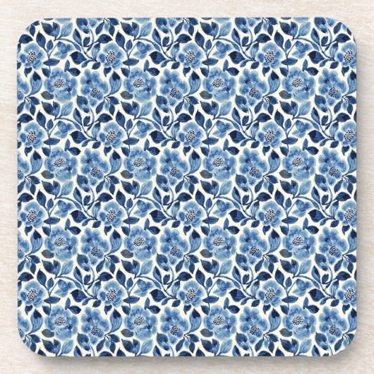 Blauwe Floral Bier Onderzetter (Voorkant)