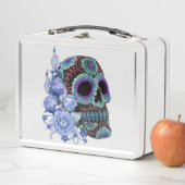 Blauwe Floral Black Sugar Skull Day of the Dead (In situ)