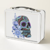 Blauwe Floral Black Sugar Skull Day of the Dead (Achterkant)