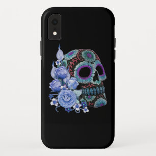 Blauwe Floral Black Sugar Skull Day of the Dead Case-Mate iPhone Case