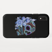 Blauwe Floral Black Sugar Skull Day of the Dead Case-Mate iPhone Case (Achterkant (horizontaal))