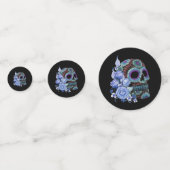 Blauwe Floral Black Sugar Skull Day of the Dead Confetti (Voorkanten)