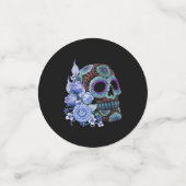 Blauwe Floral Black Sugar Skull Day of the Dead Confetti (Kleine voorkant)