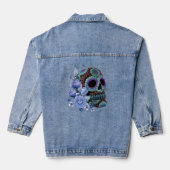 Blauwe Floral Black Sugar Skull Day of the Dead Denim Jacket (Achterkant)