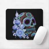 Blauwe Floral Black Sugar Skull Day of the Dead Muismat (Met muis)