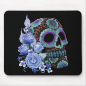 Blauwe Floral Black Sugar Skull Day of the Dead Muismat (Voorkant)