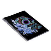 Blauwe Floral Black Sugar Skull Day of the Dead Notitieboek (Rechterzijde)