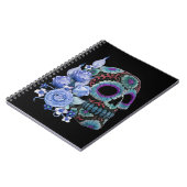 Blauwe Floral Black Sugar Skull Day of the Dead Notitieboek (Linkerzijde)