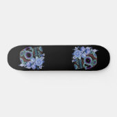 Blauwe Floral Black Sugar Skull Day of the Dead Persoonlijk Skateboard (Horizontaal)