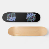 Blauwe Floral Black Sugar Skull Day of the Dead Persoonlijk Skateboard (Horizontaal)