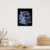 Blauwe Floral Black Sugar Skull Day of the Dead Poster (Keuken)