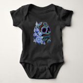 Blauwe Floral Black Sugar Skull Day of the Dead Romper (Voorkant)