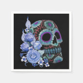 Blauwe Floral Black Sugar Skull Day of the Dead Servet (Voorkant)