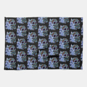 Blauwe Floral Black Sugar Skull Day of the Dead Theedoek (Horizontaal)