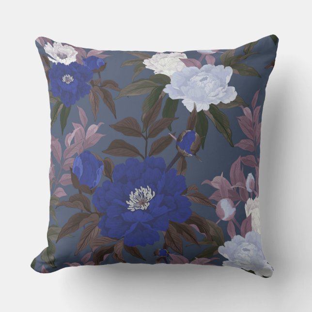 Blauwe Floral Blend Decorative Pillow Kussen (Voorkant)