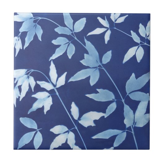 Blauwe Floral Botanische Keramische Tile Tegeltje (Voorkant)