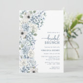 Blauwe Floral Bridal Brunch Kaart (Staand voorkant)