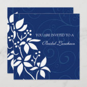 Blauwe Floral Bridal Luncheon Kaart (Voorkant / Achterkant)