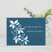 Blauwe Floral Bridal Luncheon Kaart (Staand voorkant)