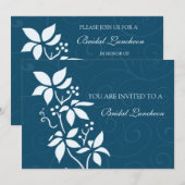 Blauwe Floral Bridal Luncheon Kaart (Voorkant / Achterkant)