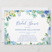 Blauwe Floral Bridal Shower-uitnodigingen Kaart (Voorkant)