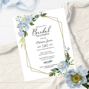 Blauwe Floral Bridal Tea Party Budget Uitnodiging