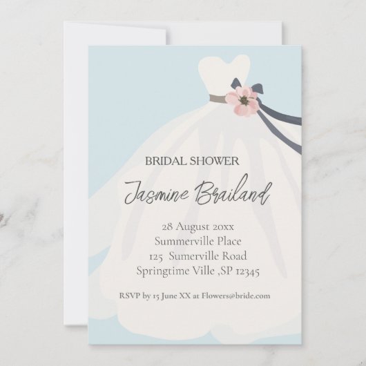 Blauwe Floral Bride Gown Vrijgezellenfeest Kaart (Voorkant)