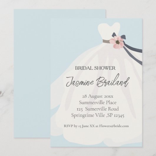 Blauwe Floral Bride Gown Vrijgezellenfeest Kaart (Voorkant / Achterkant)