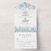  blauwe Floral bruiloft All In One Uitnodiging (Binnen)