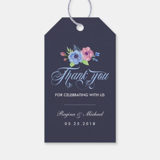  blauwe Floral bruiloft Dank je cadeau Label Cadeaulabel (Voorkant)