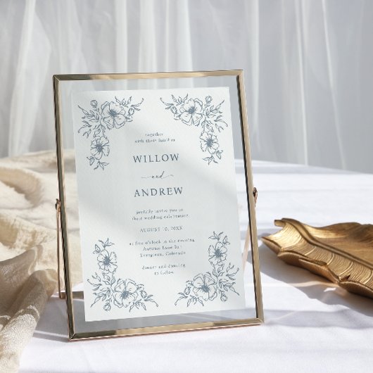 blauwe Floral bruiloft Kaart