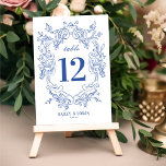 blauwe Floral bruiloft Kaart<br><div class="desc">Deze prachtige bruidstafelnummerkaart heeft een handgetekend  lijst en een  geïnspireerde typografie in de perfecte kleur blauw. De look is tijdloos en elegant,  als een klassiek verhalenboek! Zie het collectie voor meer objecten... </div>