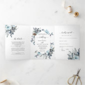 Blauwe Floral bruiloft met RSVP in één Drieluik Uitnodiging (Binnen)