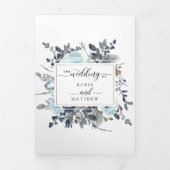 Blauwe Floral bruiloft met RSVP in één Drieluik Uitnodiging (Cover)