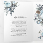 Blauwe Floral bruiloft met RSVP in één Drieluik Uitnodiging (Binnenzijde eerst)