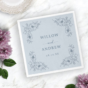 blauwe Floral bruiloft Servet