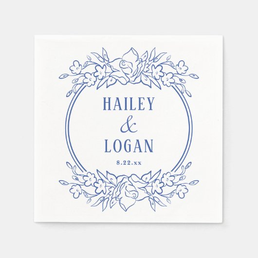  blauwe Floral bruiloft Servet (Voorkant)