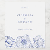  blauwe Floral bruiloft Wijn Etiket (Enkel label)