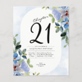 Blauwe Floral Budget 21e uitnodiging Flyer (Voorkant)