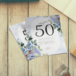 Blauwe Floral Budget 50th Birthday Uitnodiging Flyer