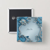 Blauwe Floral Button (Voorkant /achterkant)