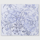  Blauwe Floral Cadeaupapier (Vlak)