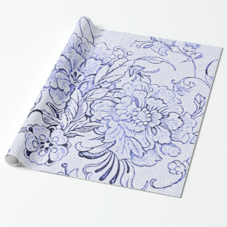 Blauwe Floral Cadeaupapier