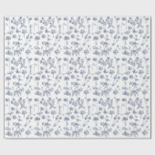 Blauwe Floral Cadeaupapier (Vlak)