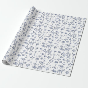 Blauwe Floral Cadeaupapier