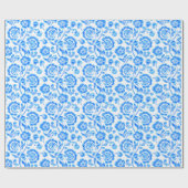 Blauwe Floral Cadeaupapier (Vlak)