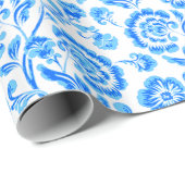 Blauwe Floral Cadeaupapier (Rol Hoek)