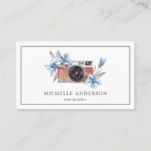  Blauwe Floral Camera QR Code Fotograaf Visitekaartje (Voorkant)